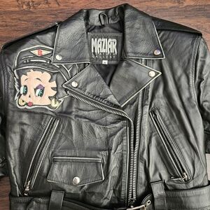 Vintage Black Leather Motorcycle Jacket Medium Betty Boop 90s 80s Black Leather